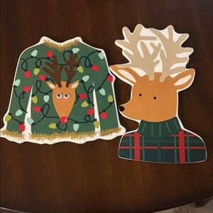 Festive Reindeer Ceramic Art Set - Green and Brown